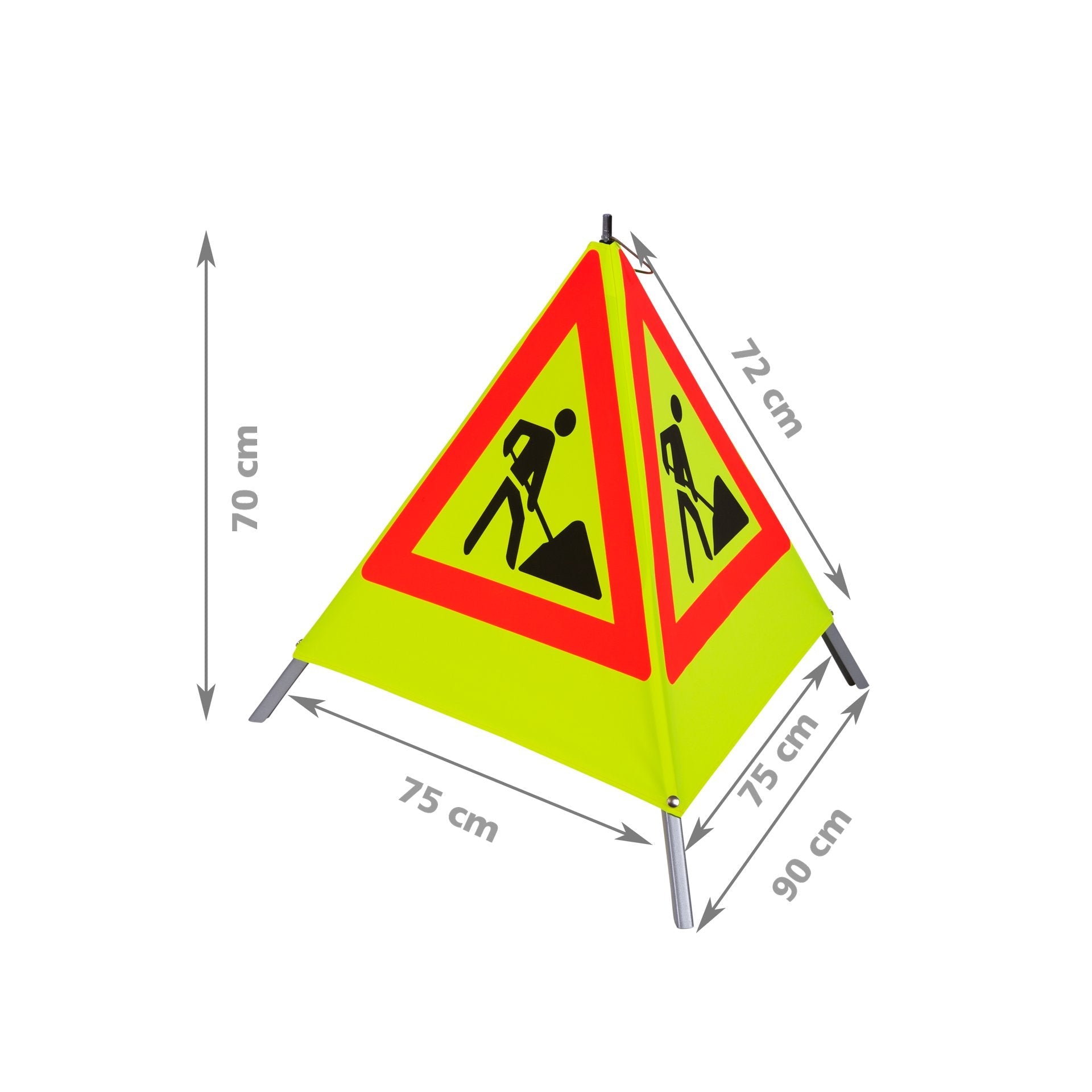 NESTLE Warnpyramide 70 cm, Schaufelmann (VZ123), gelb retroreflektierend, mit Feder NESTLE Warnpyramide 70 cm, Schaufelmann (VZ123), gelb retroreflektierend, mit Feder